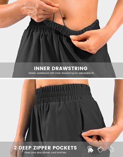 Soothfeel Women's 5 Inch Running Shorts with Zipper Pockets - Large Black