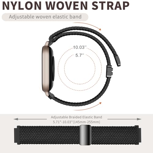 Magnetic Braided Nylon Watch Band - Black, 22mm Elastic Strap for Amazfit Bip & GTR Series