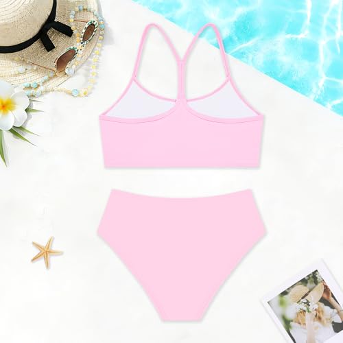Weixinbuy Girls' Pink Bikini Set - 2-Piece Kids Swimsuit, Size 11-12 Years