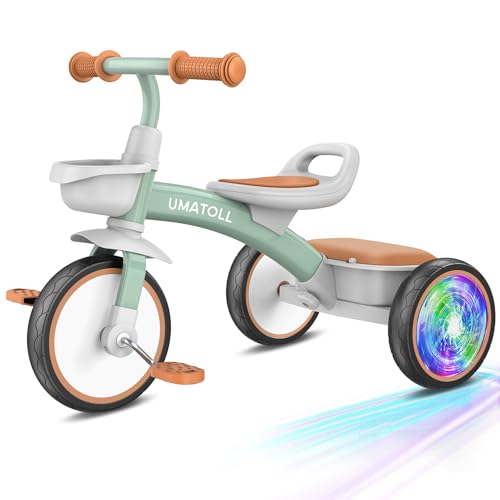 Toddler Tricycle with Glow Wheels & Storage Baskets - Green
