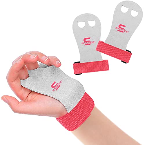 Leather Palm Hand Grips for Kids - Gymnastics & Weightlifting - Small/Pink White