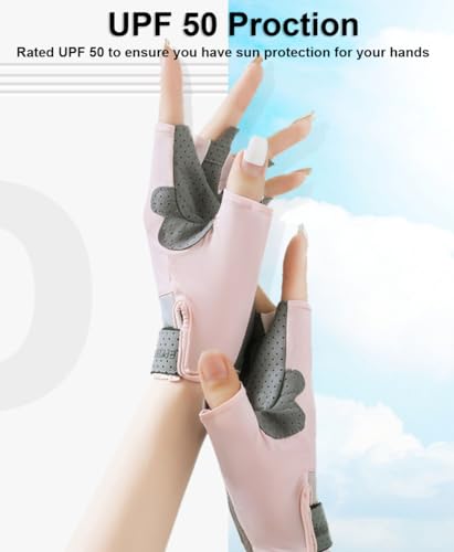 UV Protection Fingerless Gloves for Men & Women - Medium Pink
