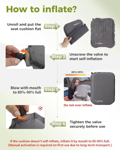 ATEPA 2 Pack Inflatable Seat Cushions - Portable, Soft & Waterproof for Stadium & Outdoor Use