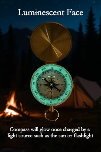 Glow in the Dark Brass Pocket Compass - Waterproof for Kids