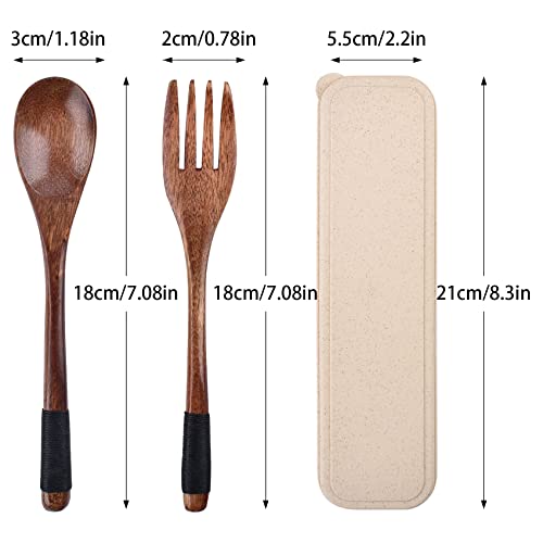 Wooden Cutlery Set - Travel Utensils with Case, 3 Pcs
