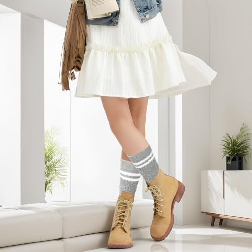 Slouch Socks for Women - Striped Scrunch Socks - Gray