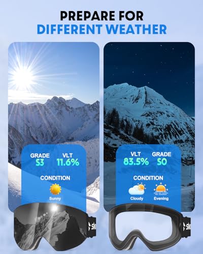 Snowalva Ski & Snowboard Goggles Black & Clear One Size with Detachable UV400 Anti-Fog Lenses