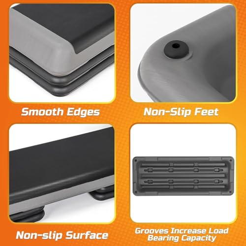 Adjustable 43'' Aerobic Step Platform with 4 Risers - Grey