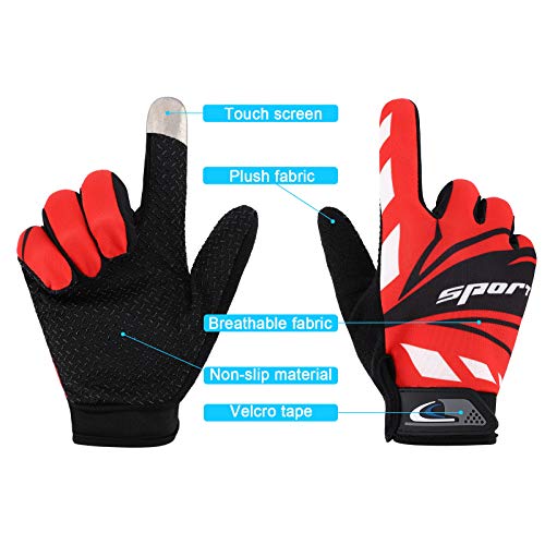 Touch Screen Cycling Gloves for Kids - Breathable Red