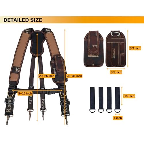 Tool Belt Suspenders for Men Tactical with Detachable Pouch and Premium Stitching ? Extra Belt Loops for Any Tool Belt, Heavy Duty Steel Hooks, Comfortable Padded Straps