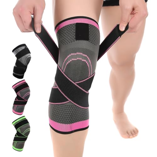 Knee Compression Brace for Women - Adjustable Sleeve with Strap, Medium Pink