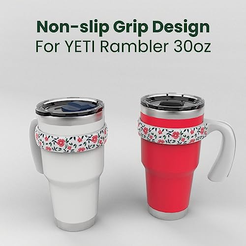YETI 30 oz Tumbler Handle with Floral Pattern - White Handle, Durable & Anti-Slip