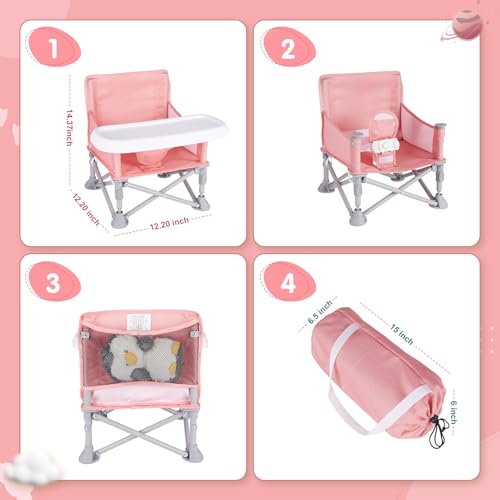 Portable Baby Booster Seat & Beach Chair Pink (6M-3Y) — 3 Modes Travel High Chair