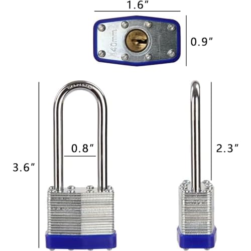 SEPOX¢ç 12Pcs Set Laminated-Padlocks with Key Different, Extra Long-Shackle, 1-9/16" 40MM Heavy-Duty Steel Lock Body Each Lock with 2 Big Key for Outdoor & Indoor Lockers-Locks, Fence, Gate, Tool-Box