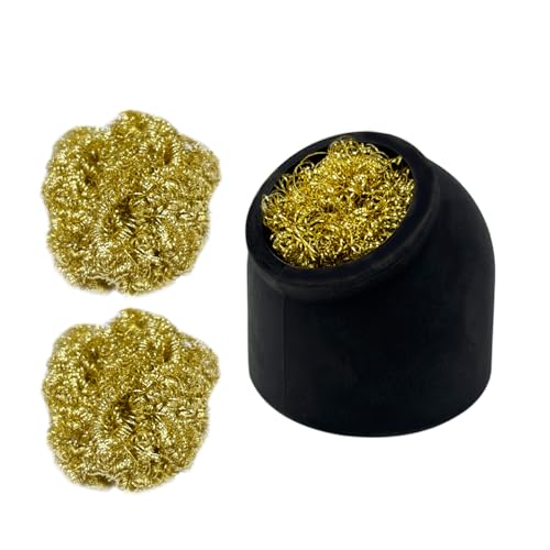 Kaisiking Soldering Iron Tip Cleaner 3Pcs Soft Coiled Brass Tip Cleaner with Silicone Holder Non-slip Solder Tip Cleaners, No Water Needed, Black