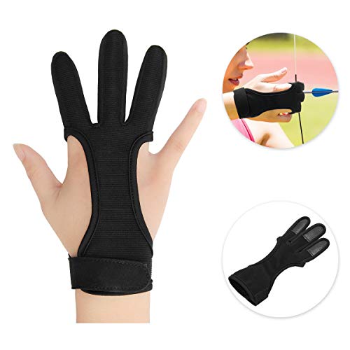 Archery Shooting Glove - Three Finger Leather Protective Gloves - Small