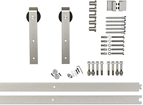 JUBEST 6.6FT Brushed Nickel Sliding Barn Door Hardware Kit Smoothly and Quietly J Shape Hanger Roller Flat Track Kit,Heavy Duty Nickle Barn Door Track,Easy to Install