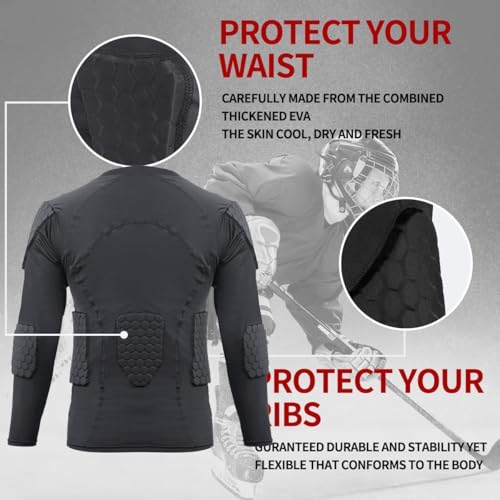 Ciseroye Small Football Padded Compression Shirt with Chest Protection - Long Sleeve