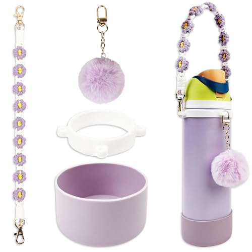 Silicone Protective Boot Set with Handle Strap for 32 oz Bottles - Pom-Pom Purple