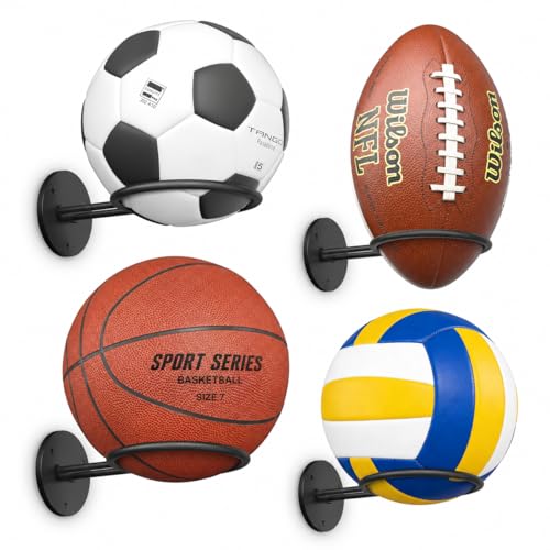 4 Pack Wall Mount Basketball Holders for Boys Room Decor, Black