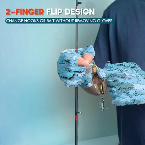 UPF 50+ Fishing Gloves - Full Finger Sun Protection, Camouflage Blue, Medium