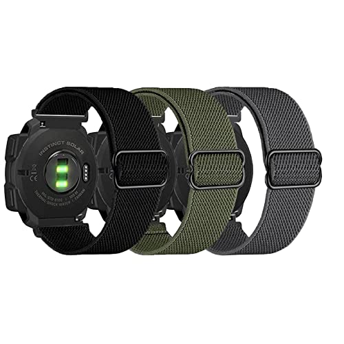 AHXLL 3-Pack Breathable Nylon Wristbands for Garmin Instinct 45mm, Tactical, Solar, Tide, Esports - Black/Gray/Army Green