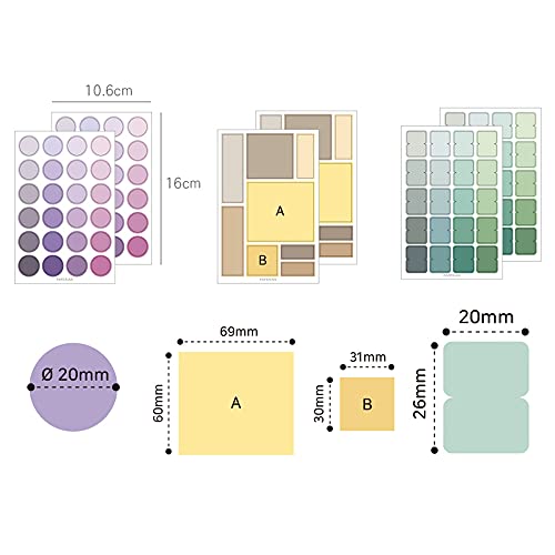 Colorful Decorative Sticker Set - 16 Sheets of Dots & Squares