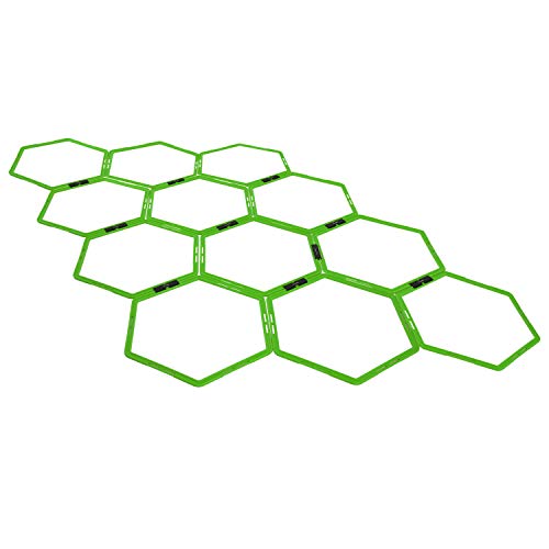 Hexagon Speed Rings - Agility Training Set with Carry Bag - Neon Green - 12 Rings