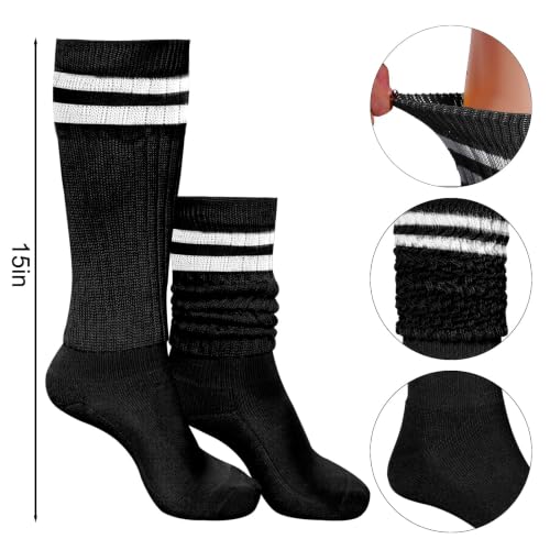 Striped Slouch Socks for Women - Black Scrunch Socks