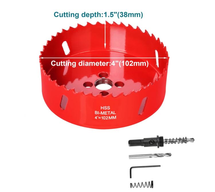4 Inch / 102mm HSS Bi-Metal Hole Cutter with Pilot Drill Bit, Hole Saw for Wood, Plastic, Drywall, Metal Sheet