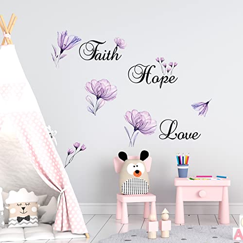 Lchen Faith Hope Love Wall Sticker Purple Lily Flower PVC Wall Decal Home Background Decor Removable Wall Art Sticker (Faith Hope Love)