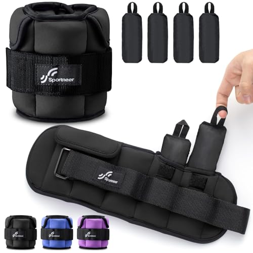 Sportneer Adjustable Ankle Weights 5 lbs Pair - Removable Weights for Fitness & Rehab