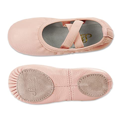 Stelle Girl Ballet Shoes Pink Leather No-Tie Dance Slippers - Big Kid Size 2