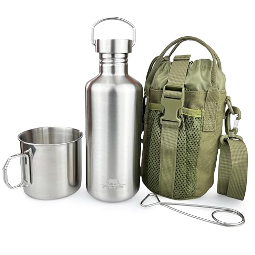 Pubgeer 42oz Stainless Steel Water Bottle with 24oz Nesting Cup & Carrier Bag, Camping & Survival Gear