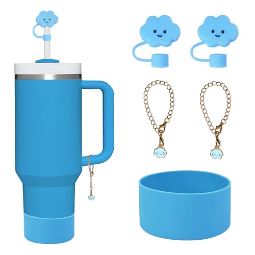 5-Piece Tumbler Accessory Set: Silicone Boot, Straw Topper & Charm - Blue