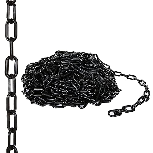 Acrux7 Plastic Chain 82 FT. 1.5 Inch Diameter Black Plastic Chain Link, Light Weight UV Protected Plastic Chain Barrier for Hanging Halloween Fake Chains Decoration, Chains Cosplay