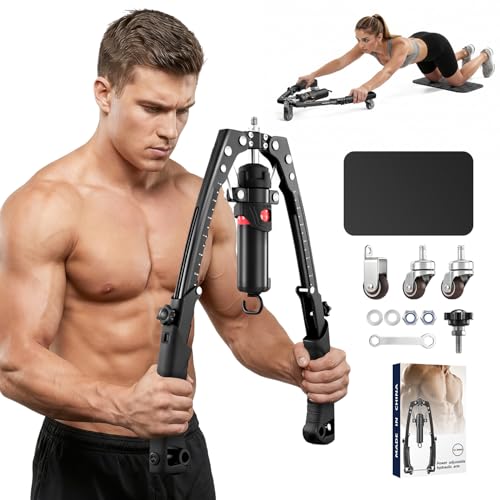 Adjustable 3-in-1 Hydraulic Arm Trainer & Ab Roller - Black