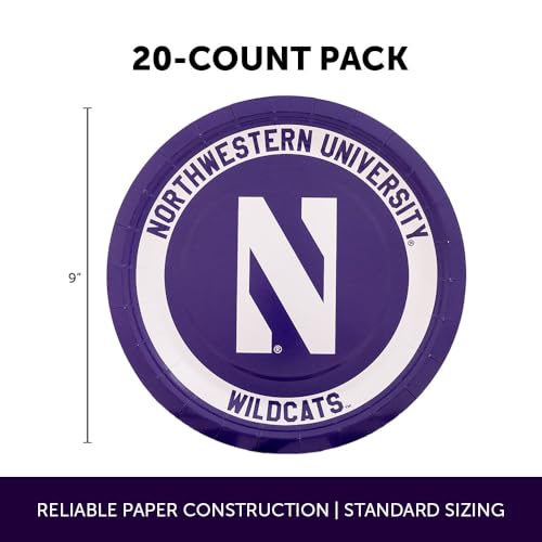 Northwestern University Paper Plates - 20 Count, 9 Inch Round