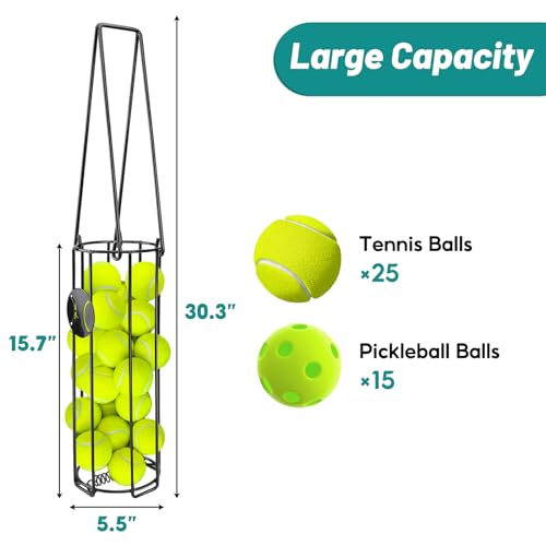 Tennis Ball Hopper Collector - Black, Holds 24 Balls