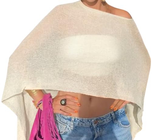 Women's Plus Size Beach Cover Up Poncho Shawl - Sheer Crochet Knit
