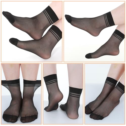 Women's Sheer Nylon Ankle Socks - Thin Breathable Silk Socks - Black 6 Pack