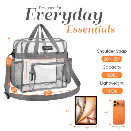 Masirs Clear Tote Bag Stadium Approved - Mesh Pockets Shoulder Straps
