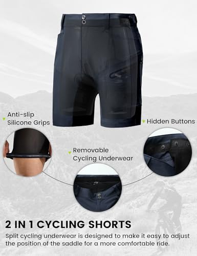 Nepest Men's Mountain Bike Shorts Large Dark Blue with Zip Pockets, 3D Padding, Quick Dry