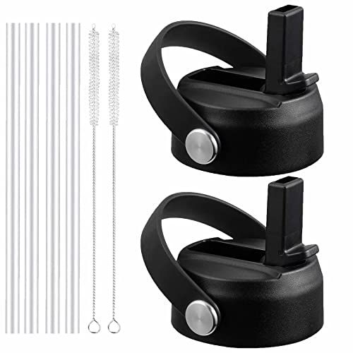 FLORAPELL Black 2-Pack Wide Mouth Straw Lid for Hydro Flask 32oz & 40oz Replacement Flip Top Caps