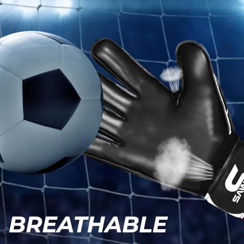 SAWANS Black Goalkeeper Gloves for Soccer - Youth & Adult, Double Layer Grip & Breathable Palm, Size 10