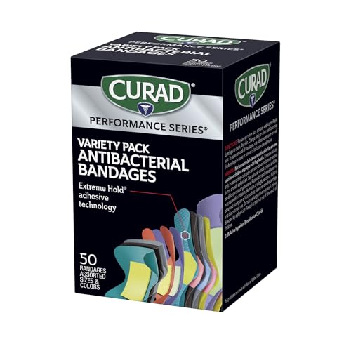 Antibacterial Bandages with Extreme Hold Adhesive, 50 Count Variety Pack