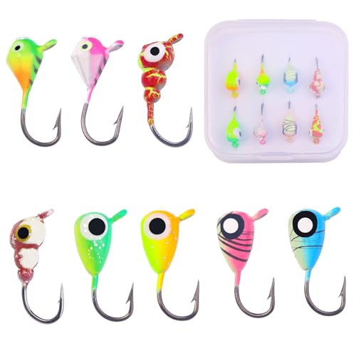 Ice Fishing Jigs Kit - 8 Piece Glow-in-the-Dark Lure Set