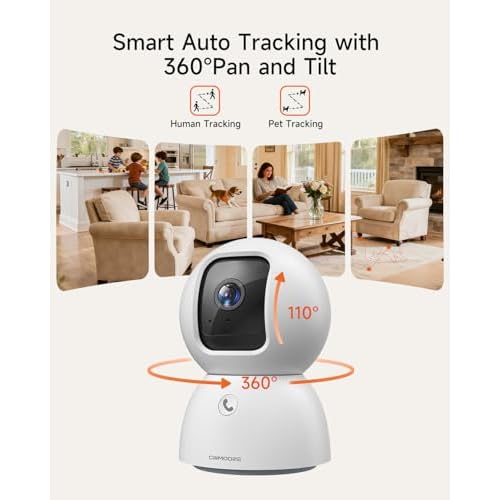 Indoor Camera, 3K Security Camera with 64GB Card, Dog/Cat/Pet Camera, 5G 2.4G Wi-Fi, Human/Pet/Facial AI Detection, 360 Pan Tilt Auto Tracking, 5MP Night Vision, Privacy Mode, Two-Way Audio