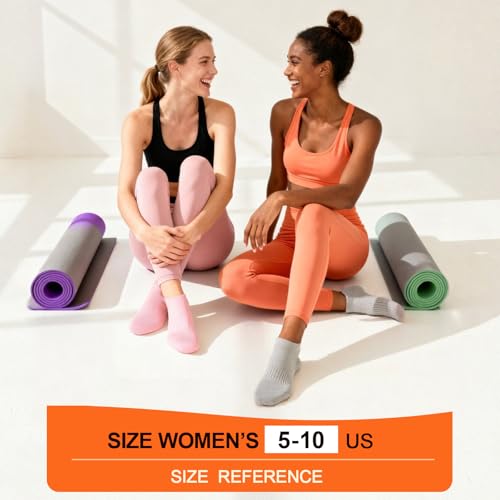 Non-Slip Grip Pilates Socks for Women - 6 Pairs, Black+White+Gray+Pink+Purple+Green