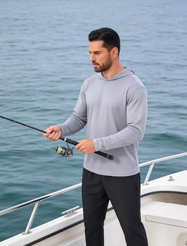 Men's UV Protection Long Sleeve Rash Guard SPF Lightweight Quick Dry for Outdoor Fishing & Hiking - Black, Wine, Dk. Gray, Lt. Gray, Navy, Olive - Large